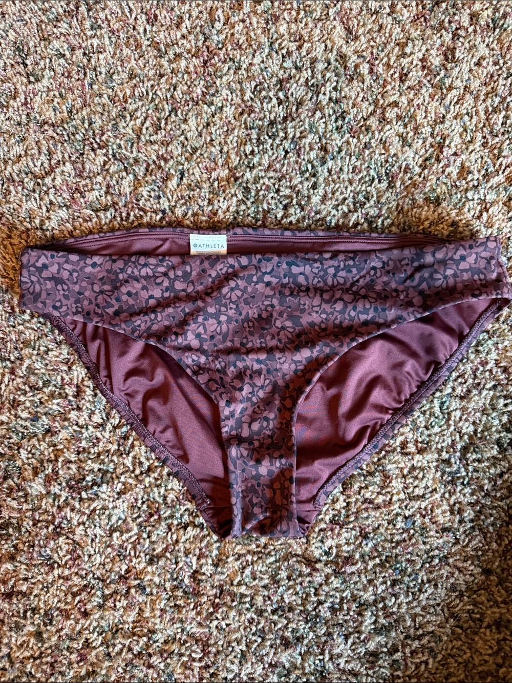 Athleta Brown & Black Floral-Print Bikini Bottoms Medium